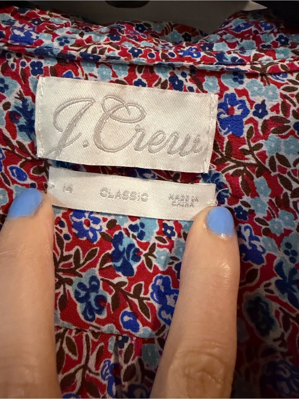 J. Crew | Classic Fit Silk Retro Floral Button Down Shirt Blouse | Sz 14 - Picture 6 of 11